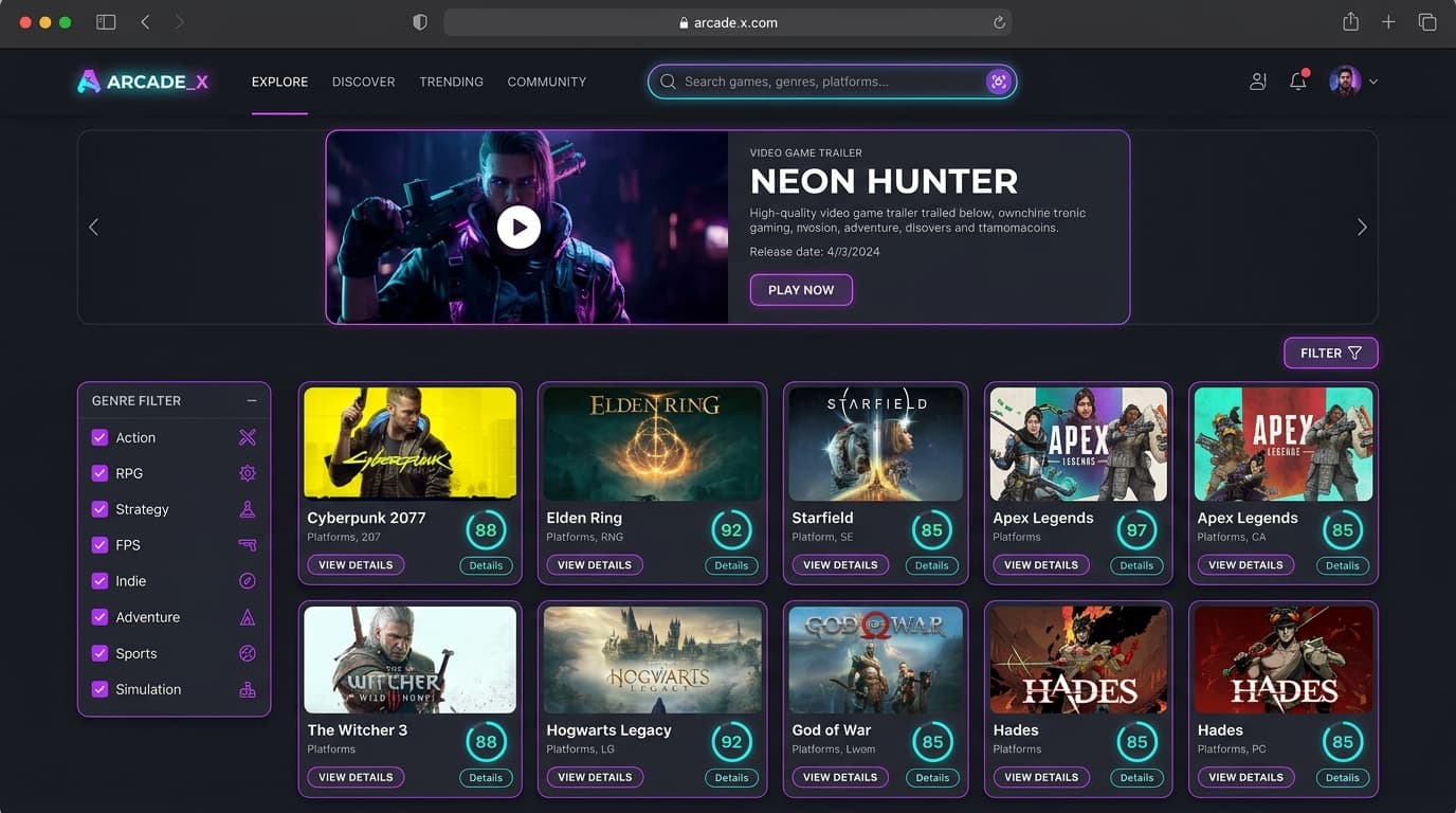 GameHub Video Game Discovery Platform UI