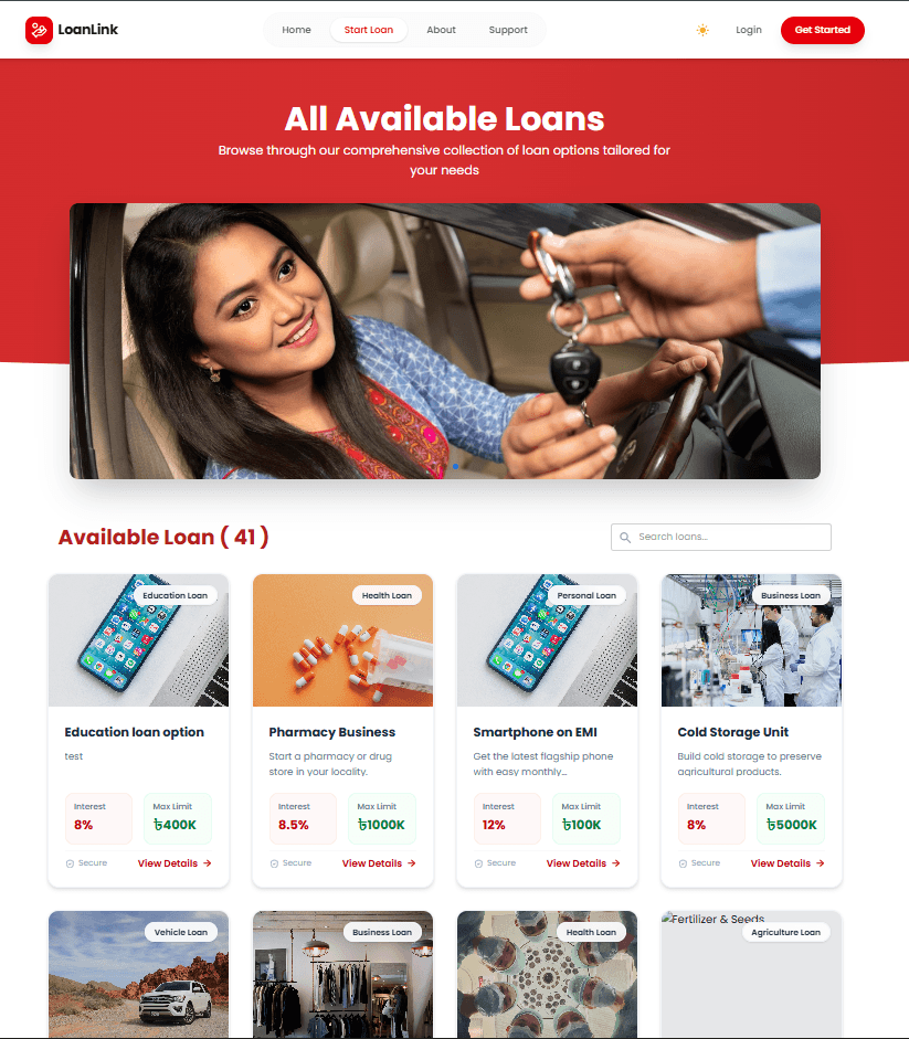 LoanLink Multi-Category Available Loans Catalog